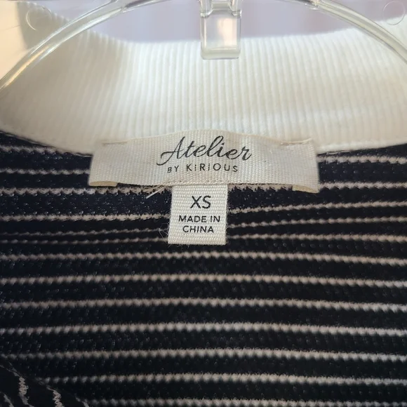 Atelier by Kirious Women's Black and White Striped Zip Up Crop Top - Picture 3 of 3
